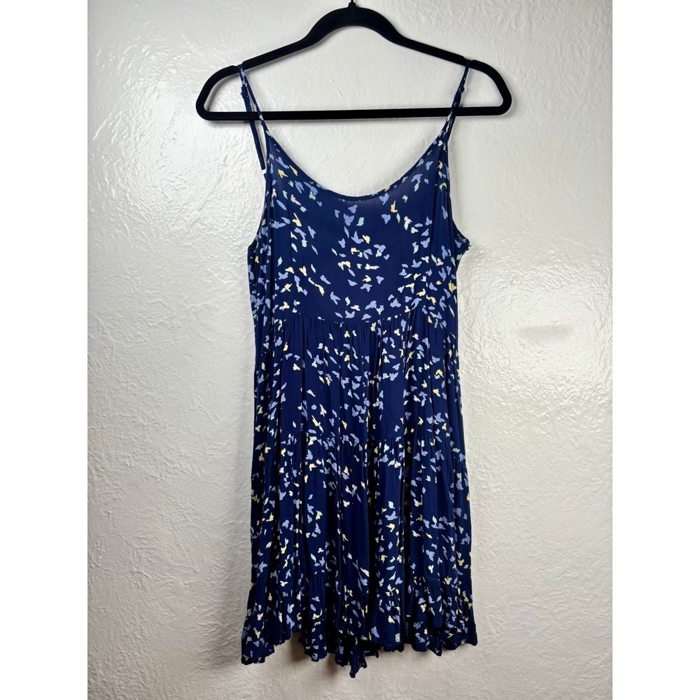Delias Cami Sundress Womens Small Navy Bird Tiered Mini Dress Cottage Coastal
